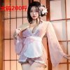 Japanese Kawaii Bunny Kimono Robe - Sexy Lace Sleepwear with Bow & Floral Print, Pure & Alluring Lingerie Set