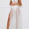 Muse Mashi White Mesh Long Dress – Trendy European and American Style Elegant Flowy Gown for Women