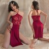 Ziqu Sexy Lace Sleep Dress for Women – High-Slit Hook-Neck Nightgown, Provocative Lingerie Set for New Year & Special Oc
