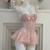 Sexy Lace Bralette Sleep Set with Underwire & Puff Skirt – French-Inspired Matching Lingerie Outfit