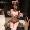 Leopard Print Role Play Lingerie Set - Cross-Band Sexy Costume for Couples, QQNY Seductive Date Outfit 7757