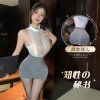 Hemei Sensual Lingerie Set – Vintage Secretary Kimono Sleep Dress, Open-Crotch One-Piece Nightwear