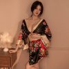 Japanese Kimono Lingerie Set - Sexy Floral Print Sauna & Photo Shoot Outfit, One-Piece Sensual Costume