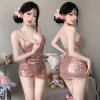 Seductive Deep-V Lingerie Dress - Sparkle Mesh Strapless Club Outfit, No-Remove Temptation Nightclub Fashion