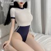 Sexy Japanese-Style Open-Crotch Bodysuit - Seductive Swimwear-Inspired Lingerie Set for Adults