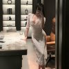 Sexy Plus Size Lingerie Set - Sheer Lace Retro Cheongsam Bodycon Outfit, Busty Air Hostess Costume