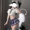 Sexy Student Role Play Outfit - Split-Style Pleated Skirt & Top Set for Small Bust, Flirty Lingerie Costume