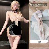 0958 Black and pink + white open crotch socks