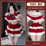 Christmas outfit + 1116 hair clip + nipple covers + white lace stockings