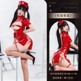 Set 2108 (Red) [Nurse Leather Skirt + Nurse Hat + Thong]