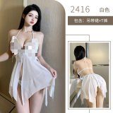 2416 - White Butterfly-Style Oversized Spaghetti Strap Dress