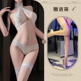 White + white fishnet stockings