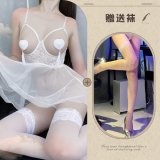 White stockings with white fishnet stockings (nipple covers not included)