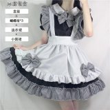 Black plaid dress + apron + free headpiece + 3 bows