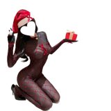 Black open-crotch bodysuit + 3006 red mesh top