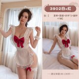 3902◆Charming◆ White + Red [Headband + Apron + Bracelets*2 + Leg Rings + T-shirt]