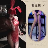 Red and black fishnet stockings