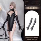 4022 Black Cheongsam Suit + [8084 Black Glossy Gloves]