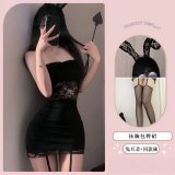 4067 Black Bodycon Skirt + [8014 Black Headpiece + S12 Stockings]