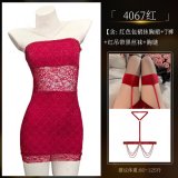 4067 Red Bodycon Skirt [+S12 Red Suspender Black Stockings + 8129 Chest Neck Chain]