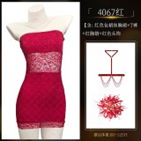 4067 Red Bodycon Skirt [+8129 Red Chest Chain +8110 Red Hair Flower]