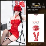 4067 Red Bodycon Skirt [+8129 Red Chest Chain +8110 Red Hair Flower +8014 Red Headband]