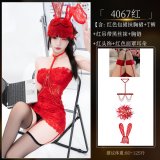 4067 Red Bodycon Skirt [+S12 Red Suspender Black Stockings +8129 Bra Chain +8110 Red Hair Flower +8014 Red Mask and Earrings]