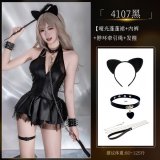 4107 Black Set + [8011 Neck Ring Chain Leash + 8047 Earrings]