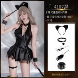 4107 Black Set + [Fluffy Paddle + 8011 Neck Ring Chain Leash + 8047 Ears + 8013 Rivet Bracelets *2]