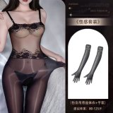 4561 Black glossy bodysuit + [8084 glossy gloves]