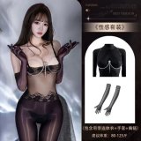 4561 Black glossy bodysuit + [8084 glossy gloves + 8113 chest chain]