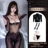 4561 Black glossy bodysuit + [N74 underwear + 8084 glossy gloves + 8113 chest chain]