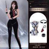 4661 Black Cotton Mesh Shirt + [4108 Leather Strap Jumpsuit + 8126 Punk Neck Ring and Tie + 8013 Bracelets * 2 + 8133 Cross Leg Rings]