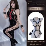 4661 Black Cotton Mesh Shirt + [4108 Leather Strap Bodysuit]
