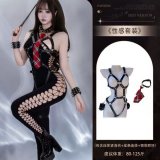 4661 Black Cotton Mesh Shirt + [4108 Leather Strap Jumpsuit + 8126 Punk Neck Ring Tie]