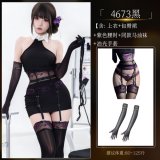 4673 Black Suit + [4648★ Black and Purple Waist Belt + S63 Black and Purple Matching Horse Oil Socks + 8084 Oil Gloss Gloves]