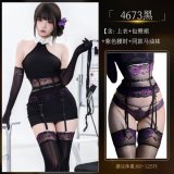 4673 Black Suit + [4648★ Black and Purple Waist Belt + S63 Black and Purple Matching Horse Oil Socks]