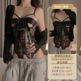 6043 Black Bow-Tie Bodysuit with Open Crotch for No Need to Take Off