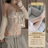 6043 White + White Open Crotch Stockings