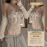 6043 White Bow-Tie Bodysuit with Open Crotch for No Need to Take Off