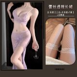 Light purple and white fishnet stockings