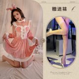 Pink and white fishnet stockings