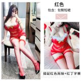 822 Full Set: Red rhinestone suspender dress + 222 red thong + size 3 red fishnet stockings