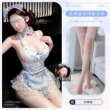 Pool Maid 9687: Blue + White Fishnet Stockings + Blindfold