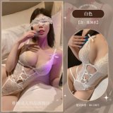 White bodysuit + blindfold + stockings