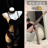 Black suit + black fishnet stockings