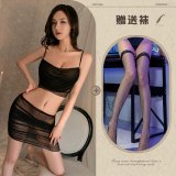 Black suit + black fishnet stockings