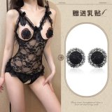 Black bodysuit + blood-dripping nipple covers + black fishnet stockings