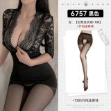 Black Bodycon Dress & Thong - Black Open Crotch Pantyhose