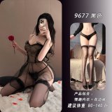 Black slip dress + matching lace stockings